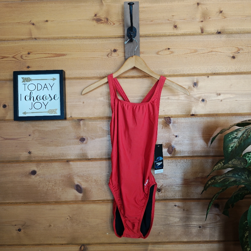 Speedo NWT Swimsuit One Piece ProLt Super Pro Team Red Athletic Beach Size 10/36